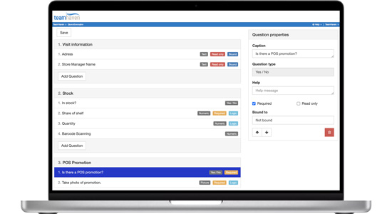 Laptop showing questionnaire editor on TeamHaven website