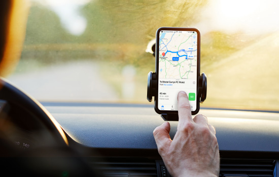 Using phone in car showing map