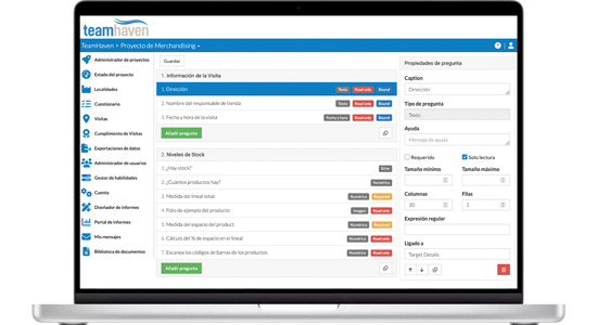 Portátil con editor de cuestionarios en la web TeamHaven